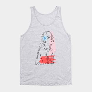 Abstract face with blue flower, minimalistic line drawing Tank Top